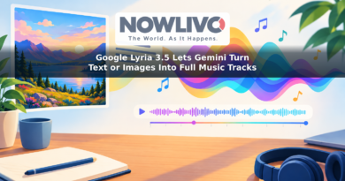 Illustration of an image and a written prompt becoming a layered music track on a timeline.