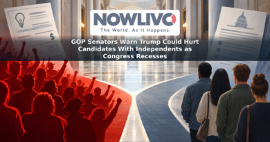 Illustration of an empty Capitol hallway and diverging paths toward a ballot box, representing Republicans’ debate over turnout and independent voters.
