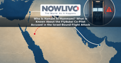 Conceptual illustration of an airliner’s route from Dubai toward Tel Aviv diverting to Tabuk, with a symbolic cockpit doorway.