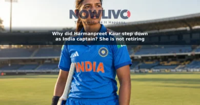Editorial-style portrait of Harmanpreet Kaur holding a cricket bat on a ground.
