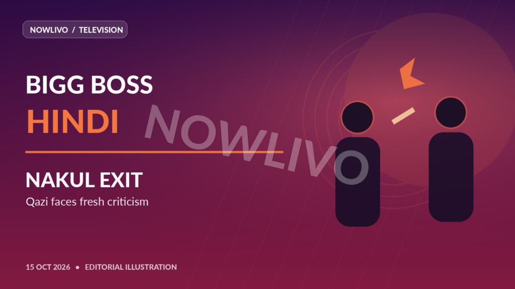 Original NOWLIVO editorial illustration for Bigg Boss Hindi October 15 update: qazi faces fresh criticism