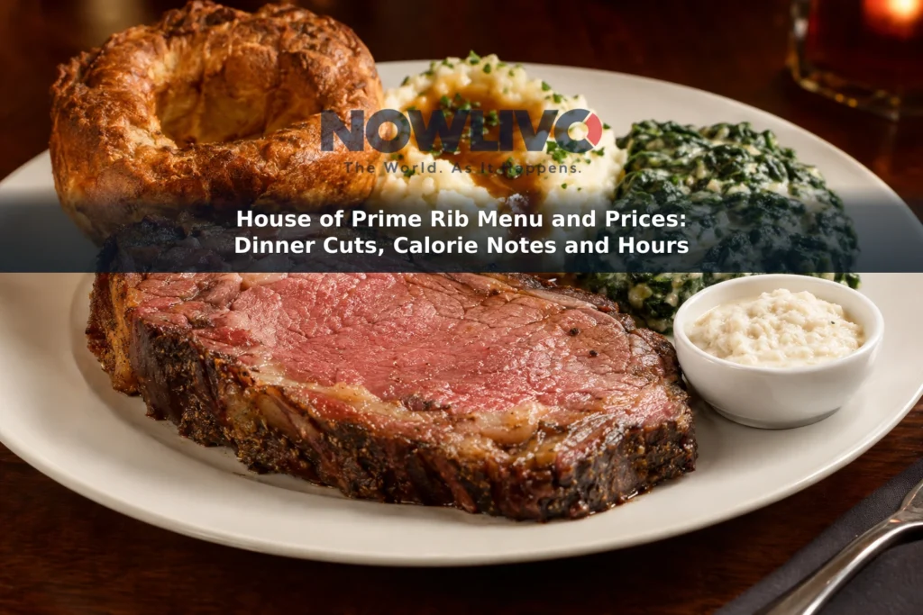 Styled plate of prime rib with Yorkshire pudding, mashed potatoes, creamed spinach and horseradish sauce