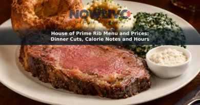 Styled plate of prime rib with Yorkshire pudding, mashed potatoes, creamed spinach and horseradish sauce