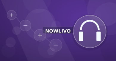 Colourful editorial illustration showing headphones symbolism for audio and connected topics, with centred NOWLIVO watermark.