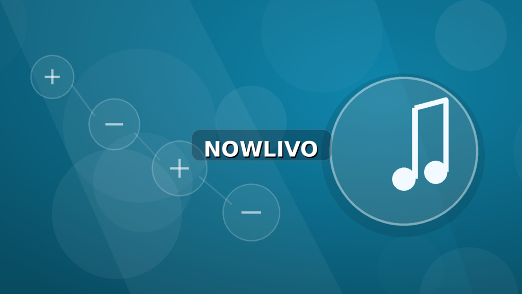 Colourful editorial illustration showing notes symbolism for music and connected topics, with centred NOWLIVO watermark.