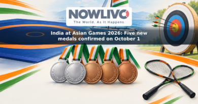 Illustration of wrestling, sailing, archery and squash equipment beside two silver and three bronze medal icons.