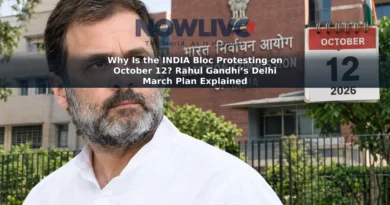 Editorial illustration of Rahul Gandhi with the Election Commission headquarters and an October 12, 2026 calendar page.