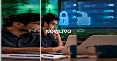Professional reviewing digital privacy controls on a laptop with a glowing security lock illustration