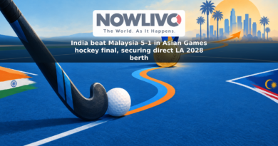 Illustrated hockey stick and ball beside a gold medal, with a route line pointing toward Los Angeles 2028.