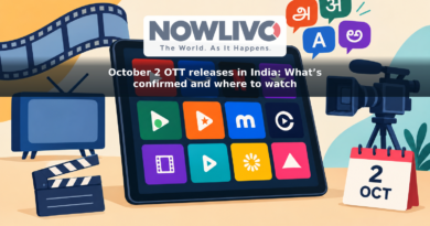 Illustrated tablet showing streaming tiles and film and television icons beside an October 2 calendar tile