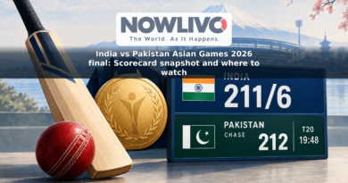 Illustrated cricket scoreboard showing India’s 211/6 and a time-stamped Pakistan chase snapshot beside a gold medal.