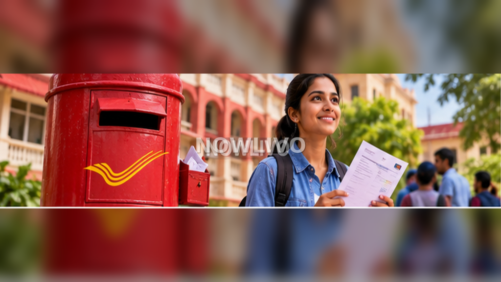 Young Indian applicant checking a phone outside a post office with documents in hand