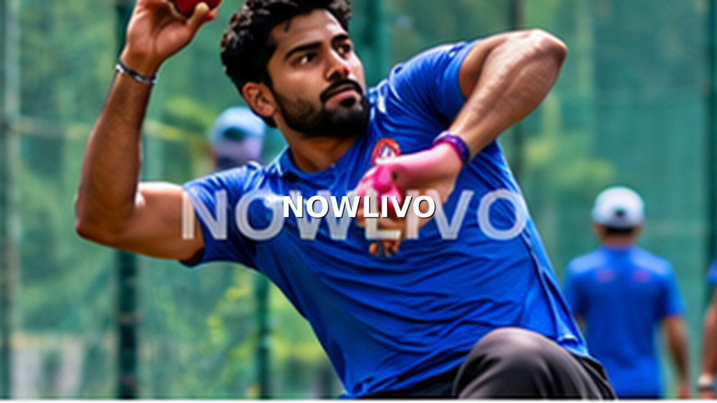 Young Indian javelin thrower training in blue sportswear at athletics practice net