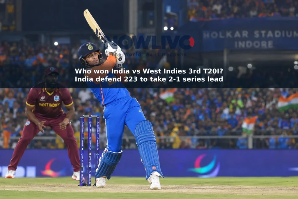 Illustration of Abhishek Sharma batting under stadium lights against West Indies.