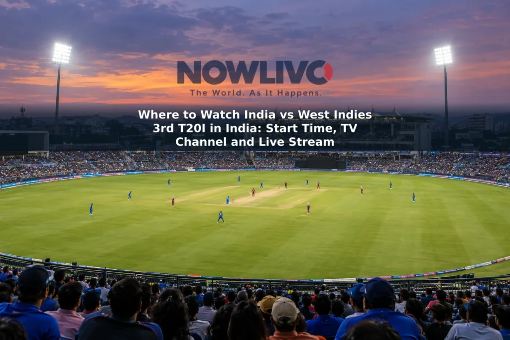 Cricket players in blue and maroon kits on a floodlit ground as spectators watch from the stands.