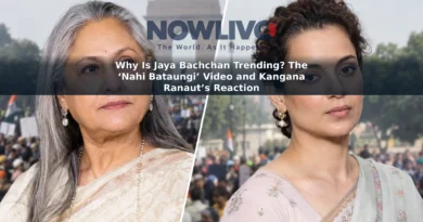 Editorial composite portraits of Jaya Bachchan and Kangana Ranaut against a softly rendered Delhi protest backdrop.