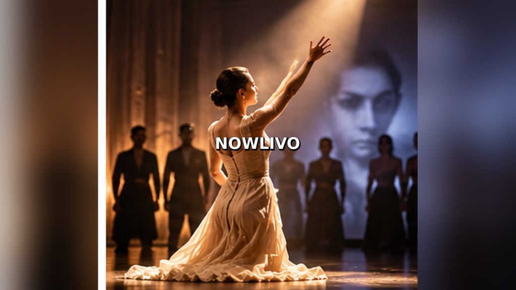 Editorial illustration of a commemorative ballroom performance with a cinematic backdrop
