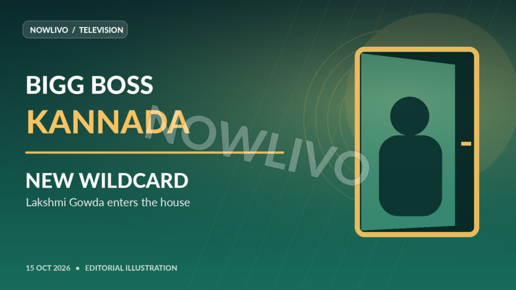 Original NOWLIVO editorial illustration for Bigg Boss Kannada October 15 update: lakshmi gowda enters the house