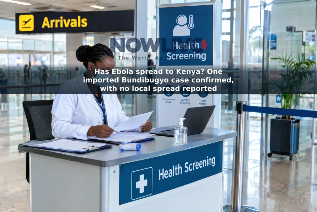 Illustrative airport health-screening station representing Kenya’s response to an imported Bundibugyo virus case