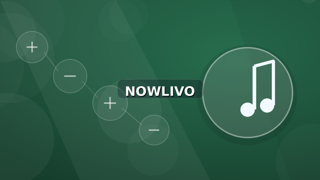 Colourful editorial illustration showing notes symbolism for music and connected topics, with centred NOWLIVO watermark.