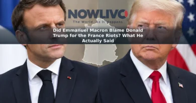 Separate editorial portraits of Emmanuel Macron and Donald Trump beside a map outline of France