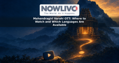 Conceptual illustration of a temple doorway beneath dark mountains, with a glowing trail and streaming play icon.