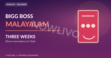 Original NOWLIVO editorial illustration for Bigg Boss Malayalam October 15 update: direct nominations for tashi