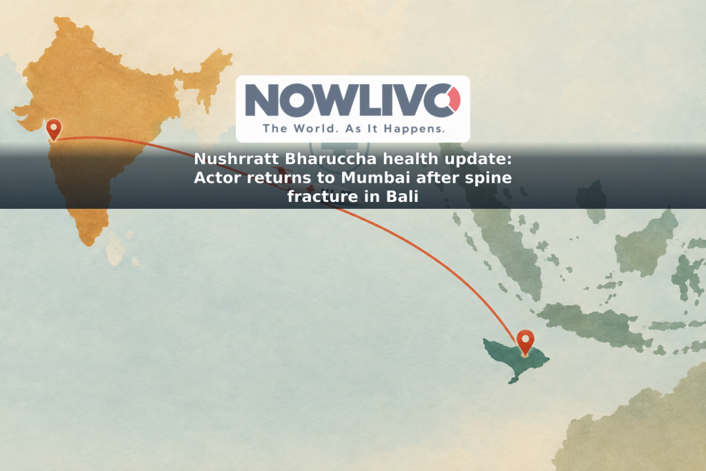 Illustration of an air-ambulance route from Bali to Mumbai with a medical symbol