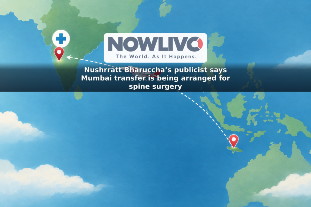 Conceptual illustration of a planned air-ambulance route from Bali to Mumbai, with a medical-care symbol at the destination.