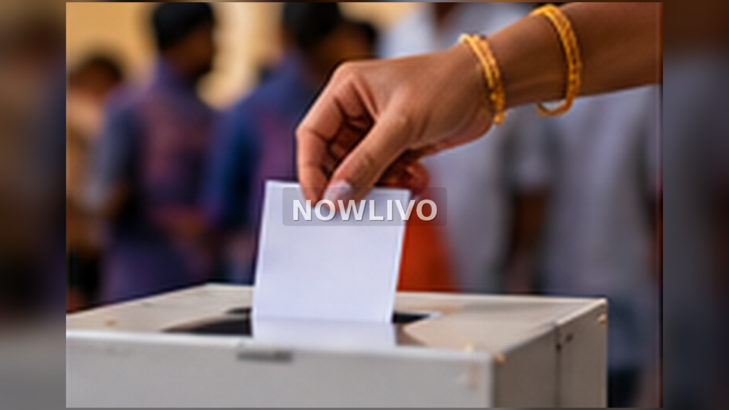 Indian election officials organizing ballot documents in a neutral administrative office