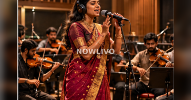 Female vocalist and musicians performing Tamil film music in a professional recording studio