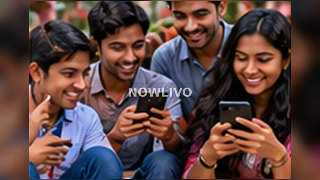 Group of friends using smartphones to explore topics receiving attention online