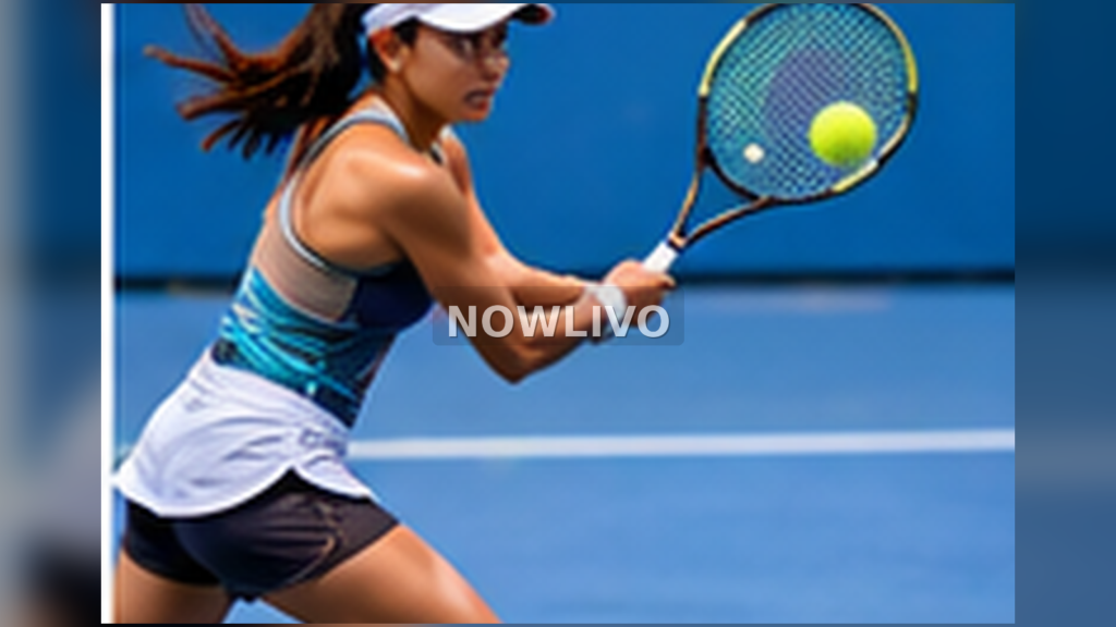 Professional women’s tennis player in action striking a forehand on a hard court