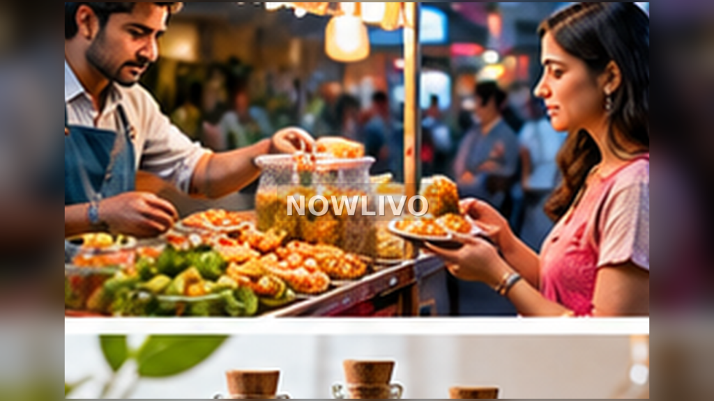 Freshly prepared Indian snacks at a clean brightly lit festival street-food stall with covered ingredients