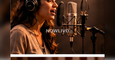 Music director wearing headphones while working with sound engineers and acoustic instruments in a studio