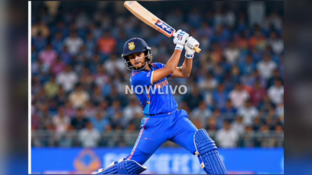 Indian cricketer batting under stadium lights with spectators in the background