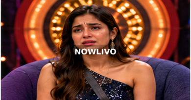Contestant visibly distressed during a television studio episode; editorial illustration with a centered NOWLIVO watermark