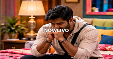 Contestant sitting with head lowered in a reality-show house; editorial illustration with a centered NOWLIVO watermark