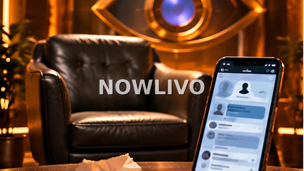 Conceptual editorial illustration of an empty reality-TV chair and phone representing Nakul Dhull’s post-eviction statement, not an actual episode photograph.