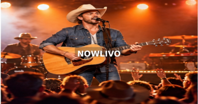 Singer and band performing music under stage lights; editorial illustration with a centered NOWLIVO watermark