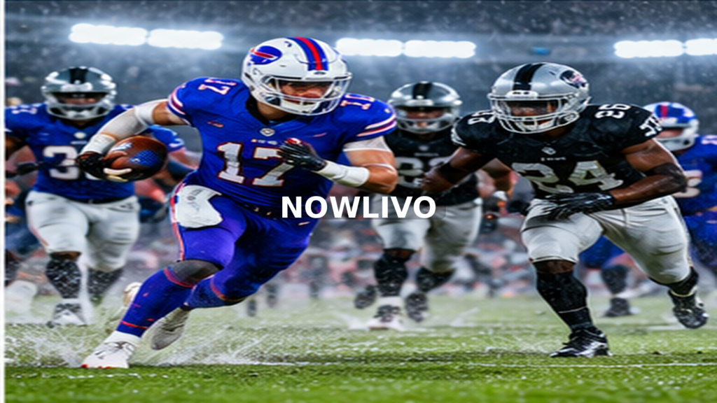 American-football players competing under floodlights; editorial illustration with a centered NOWLIVO watermark