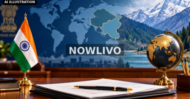 Editorial illustration: indian diplomatic flag, global map and Himalayan valley in editorial composition