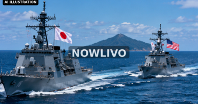 Editorial illustration: japanese and United States naval ships conducting training at sea
