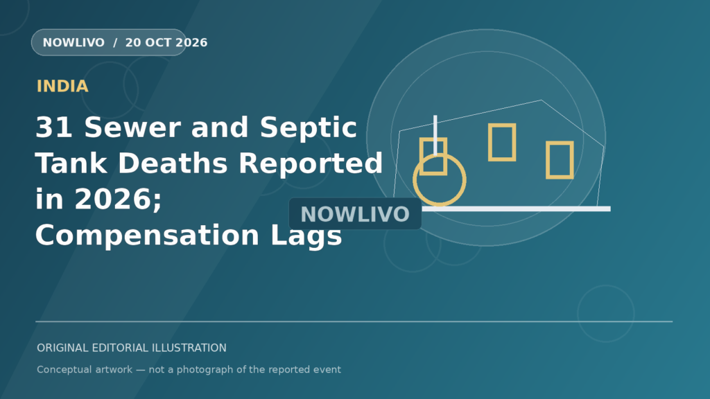 Original NOWLIVO editorial illustration of sewer safety equipment and civic infrastructure, respectful without victims, representing ncsk sewer death compensation data; not an event photograph