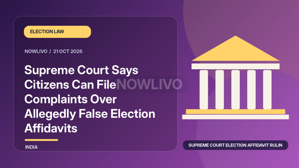 Original illustrated news graphic about supreme court election affidavit ruling, with a horizontally and vertically centered NOWLIVO watermark.