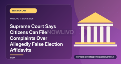 Original illustrated news graphic about supreme court election affidavit ruling, with a horizontally and vertically centered NOWLIVO watermark.