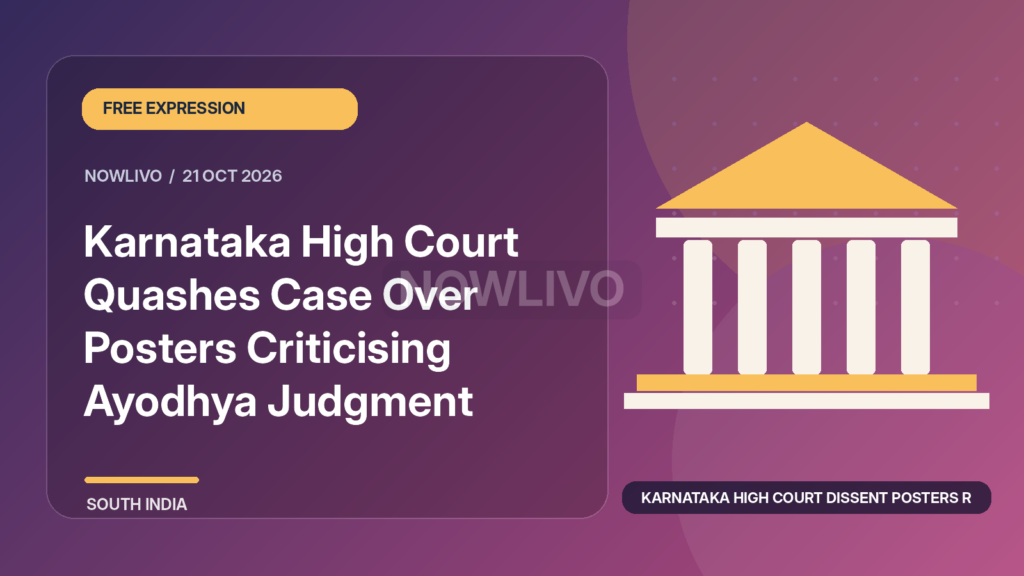 Original illustrated news graphic about karnataka high court dissent posters ruling, with a horizontally and vertically centered NOWLIVO watermark.