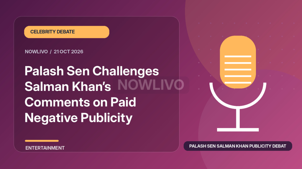 Original illustrated news graphic about palash sen salman khan publicity debate, with a horizontally and vertically centered NOWLIVO watermark.