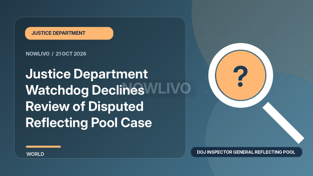 Original illustrated news graphic about doj inspector general reflecting pool case, with a horizontally and vertically centered NOWLIVO watermark.