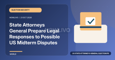 Original illustrated news graphic about us state attorneys general election preparations, with a horizontally and vertically centered NOWLIVO watermark.
